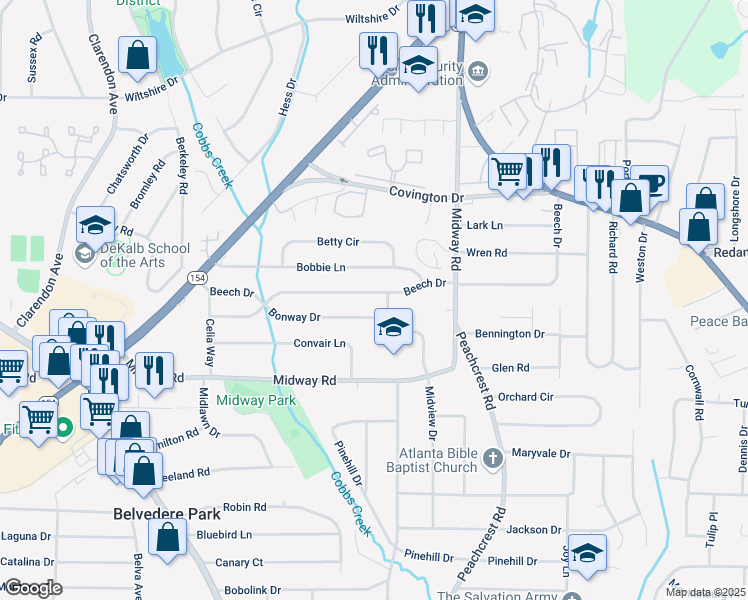 map of restaurants, bars, coffee shops, grocery stores, and more near 3289 Beech Drive in Decatur