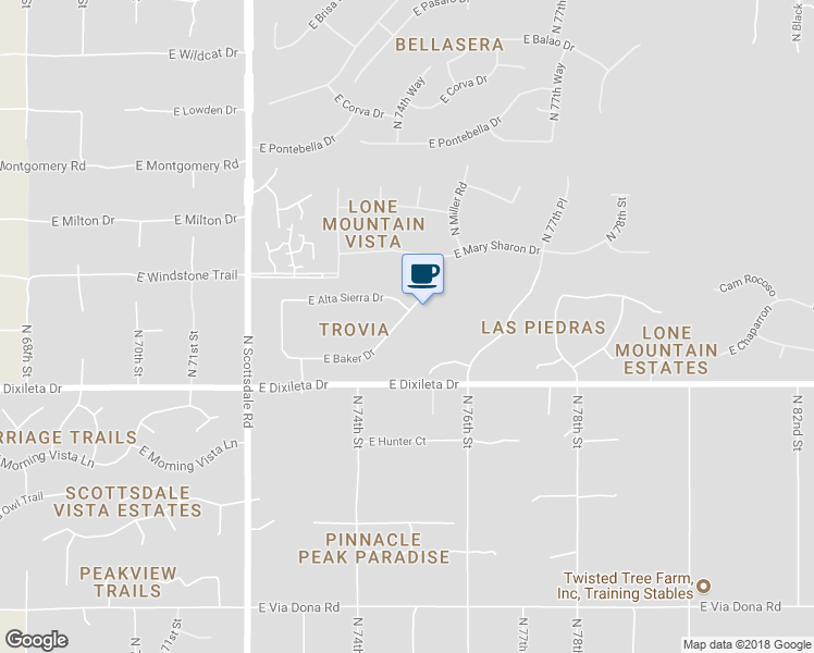 map of restaurants, bars, coffee shops, grocery stores, and more near 7451 East Baker Drive in Scottsdale