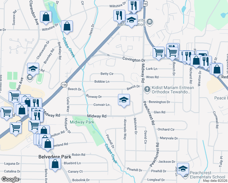 map of restaurants, bars, coffee shops, grocery stores, and more near 1253 Tacoma Way in Decatur