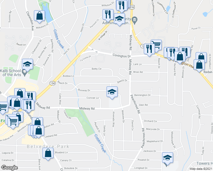 map of restaurants, bars, coffee shops, grocery stores, and more near 1253 Tacoma Way in Decatur