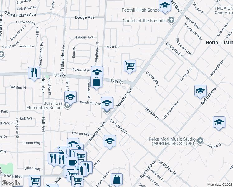 map of restaurants, bars, coffee shops, grocery stores, and more near 14101 Dryden Lane in Santa Ana