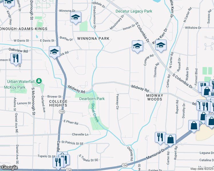 map of restaurants, bars, coffee shops, grocery stores, and more near 2543 Midway Road in Decatur