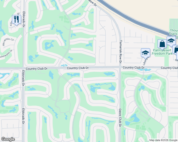 map of restaurants, bars, coffee shops, grocery stores, and more near 703 Box Canyon Trail in Palm Desert