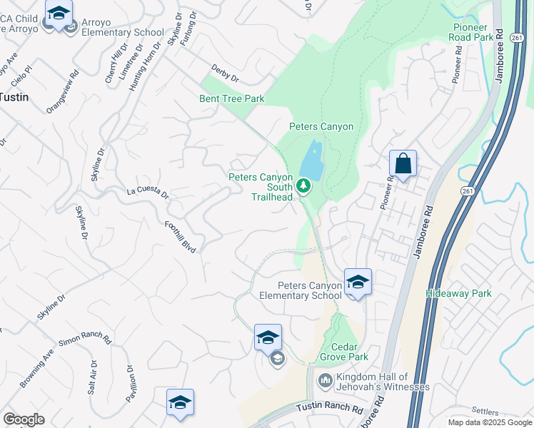 map of restaurants, bars, coffee shops, grocery stores, and more near 10885 Silverado Terrace in Tustin