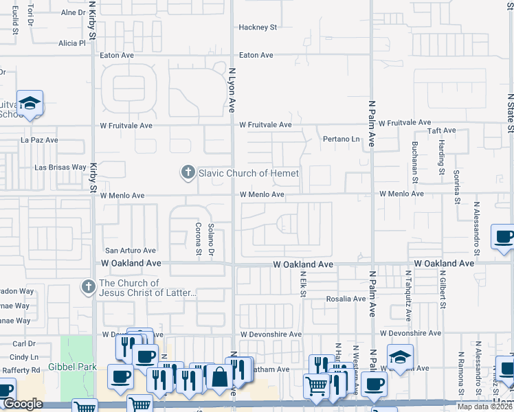 map of restaurants, bars, coffee shops, grocery stores, and more near 1575 Carlotta Drive in Hemet