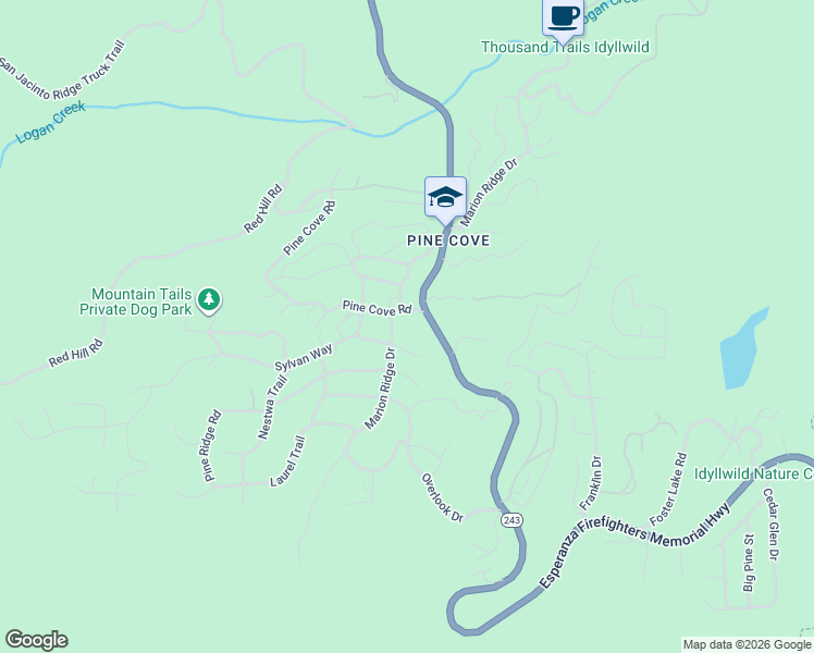 map of restaurants, bars, coffee shops, grocery stores, and more near 52901 Pine Cove Road in Idyllwild-Pine Cove