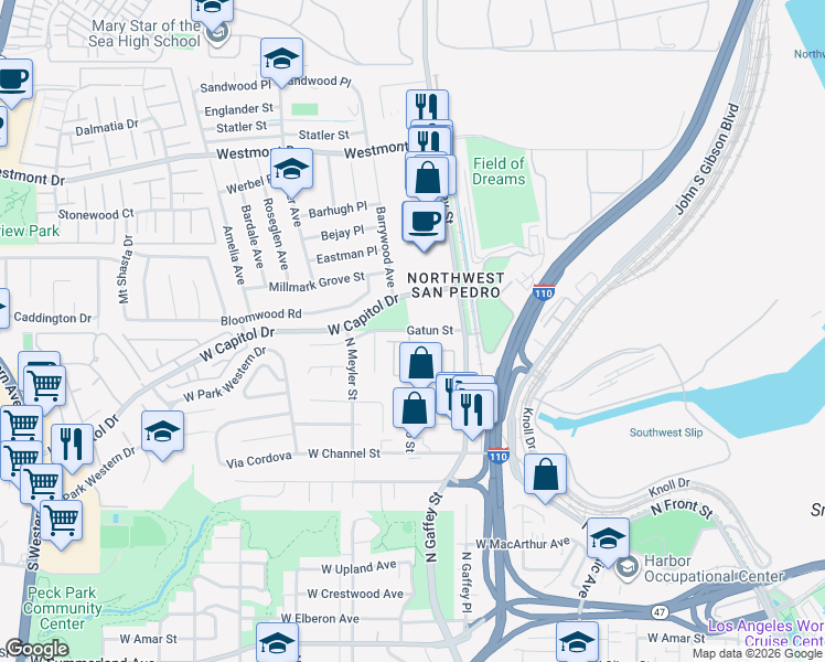 map of restaurants, bars, coffee shops, grocery stores, and more near 783 Gatun Street in Los Angeles
