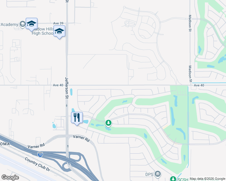map of restaurants, bars, coffee shops, grocery stores, and more near 40086 Calle Las Positas in Indio