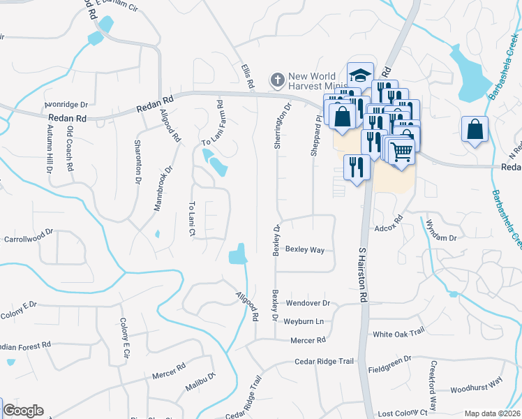 map of restaurants, bars, coffee shops, grocery stores, and more near 1228 To Lani Drive in Stone Mountain