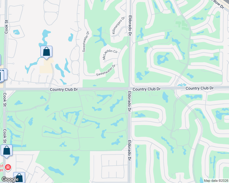 map of restaurants, bars, coffee shops, grocery stores, and more near 2 Ponderosa Circle in Palm Desert