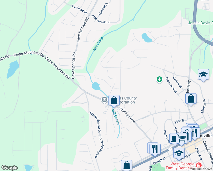 map of restaurants, bars, coffee shops, grocery stores, and more near 7073 Littlebrook Way in Douglasville