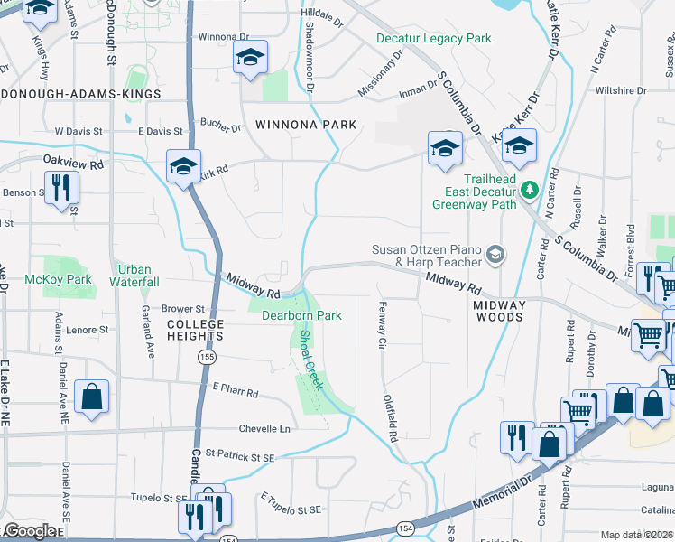 map of restaurants, bars, coffee shops, grocery stores, and more near 2543 Midway Road in Decatur