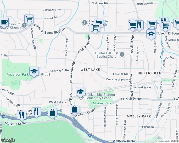 map of restaurants, bars, coffee shops, grocery stores, and more near in Atlanta