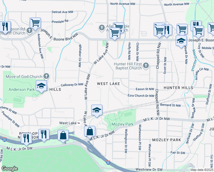 map of restaurants, bars, coffee shops, grocery stores, and more near in Atlanta