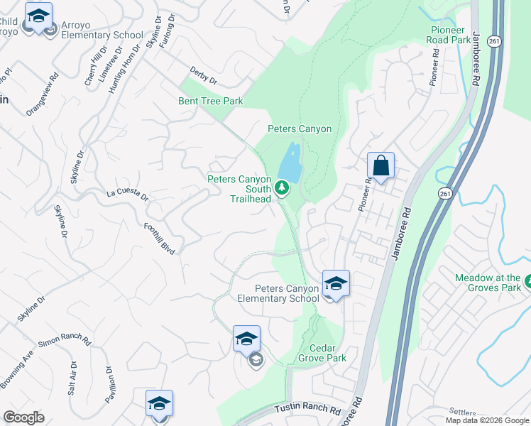 map of restaurants, bars, coffee shops, grocery stores, and more near 10920 Silverado Terrace in Tustin