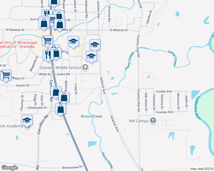 map of restaurants, bars, coffee shops, grocery stores, and more near 2217 Jackson Avenue in Grenada