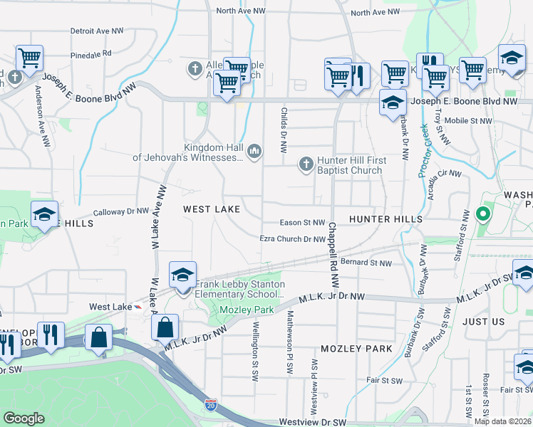 map of restaurants, bars, coffee shops, grocery stores, and more near 86 Holly Road Northwest in Atlanta