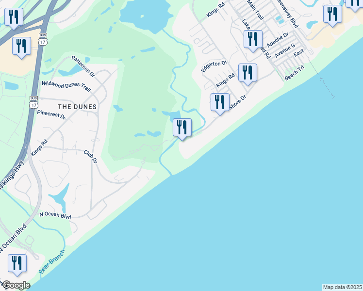 map of restaurants, bars, coffee shops, grocery stores, and more near 2400 Shore Drive in Myrtle Beach