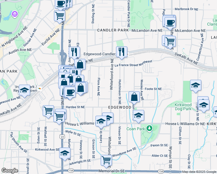 map of restaurants, bars, coffee shops, grocery stores, and more near 137 Whitefoord Avenue Northeast in Atlanta
