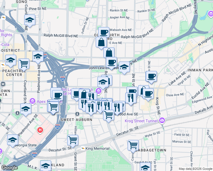 map of restaurants, bars, coffee shops, grocery stores, and more near 992 Flotilla Drive in Atlanta