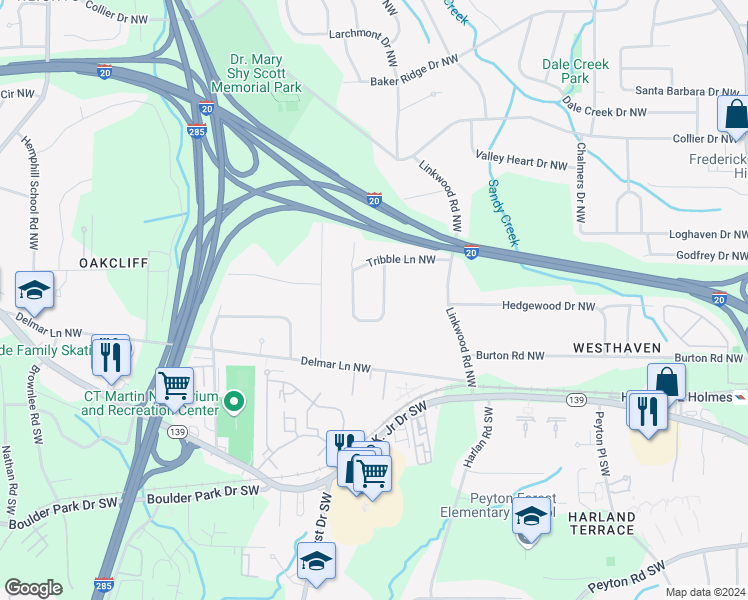 map of restaurants, bars, coffee shops, grocery stores, and more near 196 Hermer Circle Northwest in Atlanta