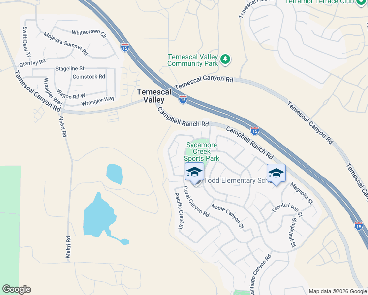 map of restaurants, bars, coffee shops, grocery stores, and more near 24955 Coral Canyon Road in Corona