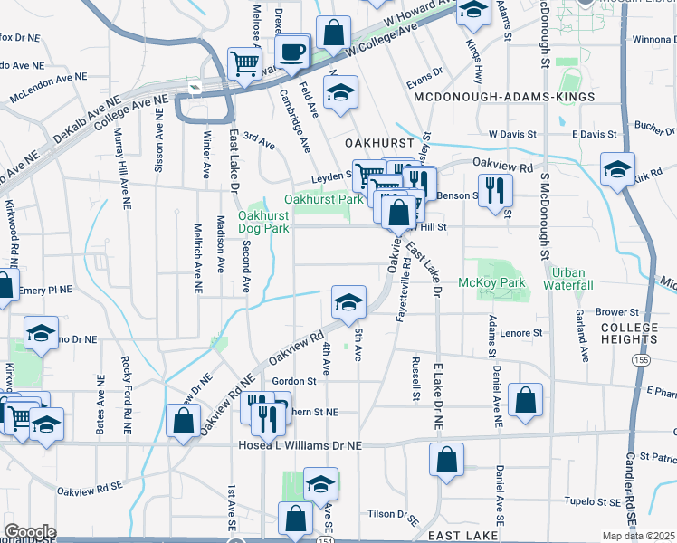 map of restaurants, bars, coffee shops, grocery stores, and more near 212 Maxwell Street in Decatur