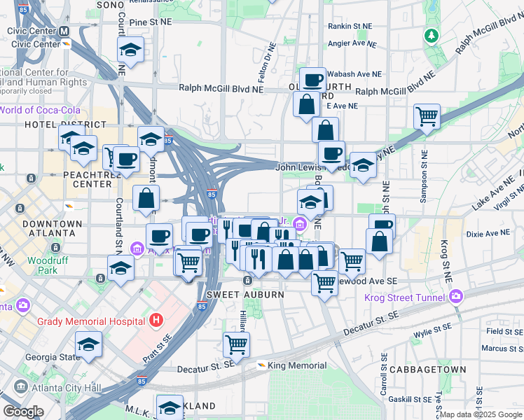 map of restaurants, bars, coffee shops, grocery stores, and more near 368 Irwin Street Northeast in Atlanta
