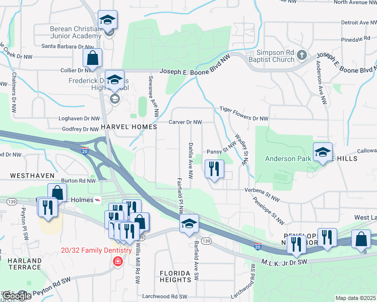 map of restaurants, bars, coffee shops, grocery stores, and more near 146 Dahlia Avenue Northwest in Atlanta