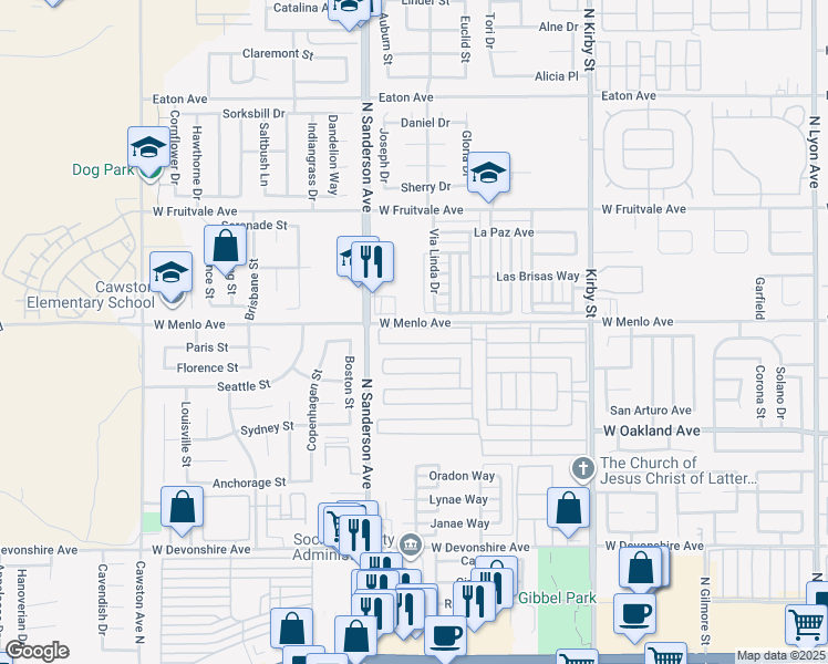 map of restaurants, bars, coffee shops, grocery stores, and more near 495 West Menlo Avenue in Hemet