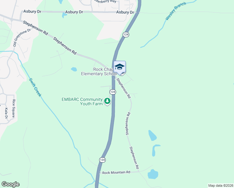 map of restaurants, bars, coffee shops, grocery stores, and more near 1216 Rock Chapel Road in Lithonia