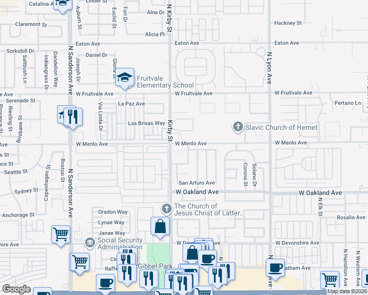 map of restaurants, bars, coffee shops, grocery stores, and more near 2376 San Padre Avenue in Hemet
