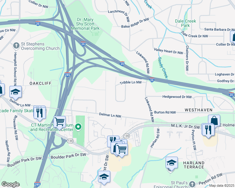 map of restaurants, bars, coffee shops, grocery stores, and more near 276 Hermer Circle Northwest in Atlanta