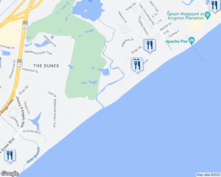 map of restaurants, bars, coffee shops, grocery stores, and more near 2400 Shore Drive in Myrtle Beach