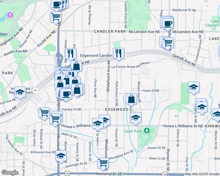 map of restaurants, bars, coffee shops, grocery stores, and more near 137 Whitefoord Avenue Northeast in Atlanta