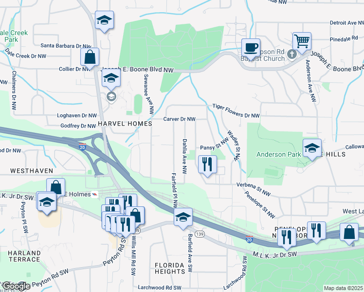 map of restaurants, bars, coffee shops, grocery stores, and more near 146 Dahlia Avenue Northwest in Atlanta