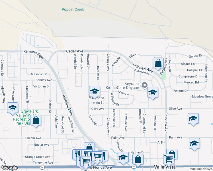 map of restaurants, bars, coffee shops, grocery stores, and more near 43470 Peace Circle in Hemet