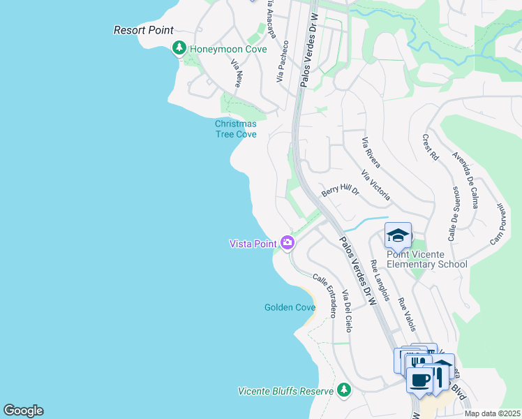 map of restaurants, bars, coffee shops, grocery stores, and more near 71 Marguerite Drive in Rancho Palos Verdes
