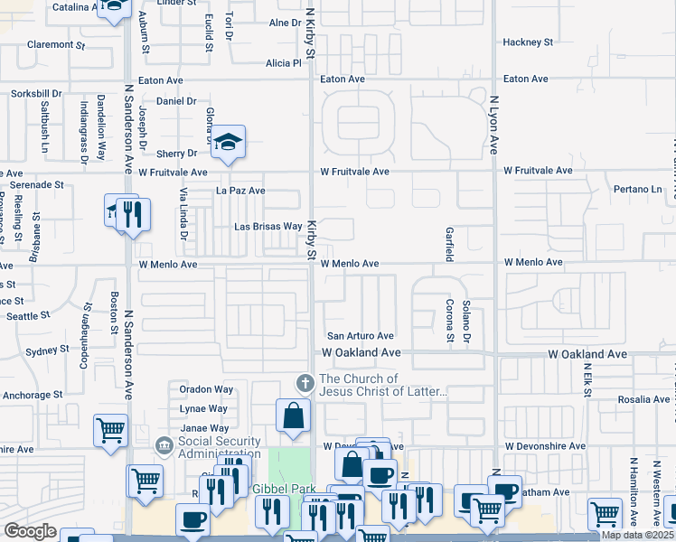 map of restaurants, bars, coffee shops, grocery stores, and more near 2364 San Padre Avenue in Hemet
