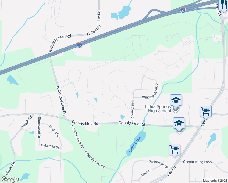 map of restaurants, bars, coffee shops, grocery stores, and more near 1688 Olde Oak Drive in Lithia Springs