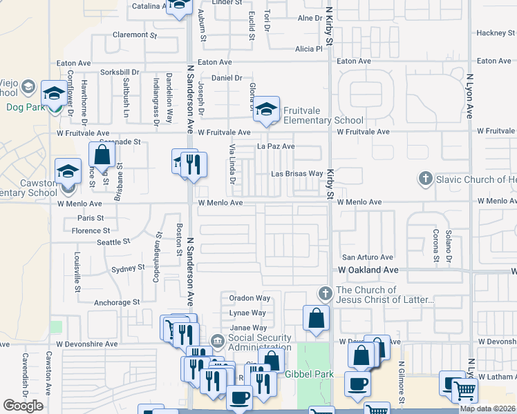map of restaurants, bars, coffee shops, grocery stores, and more near 467 West Menlo Avenue in Hemet
