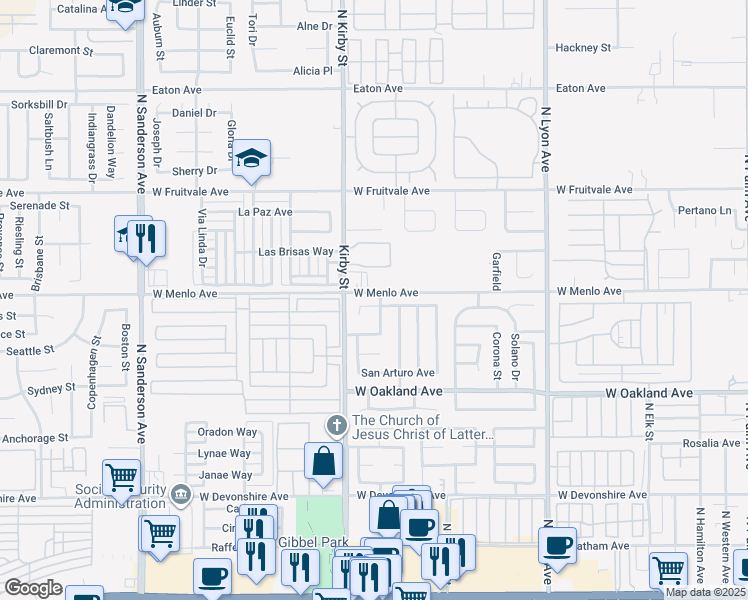 map of restaurants, bars, coffee shops, grocery stores, and more near 2364 San Padre Avenue in Hemet