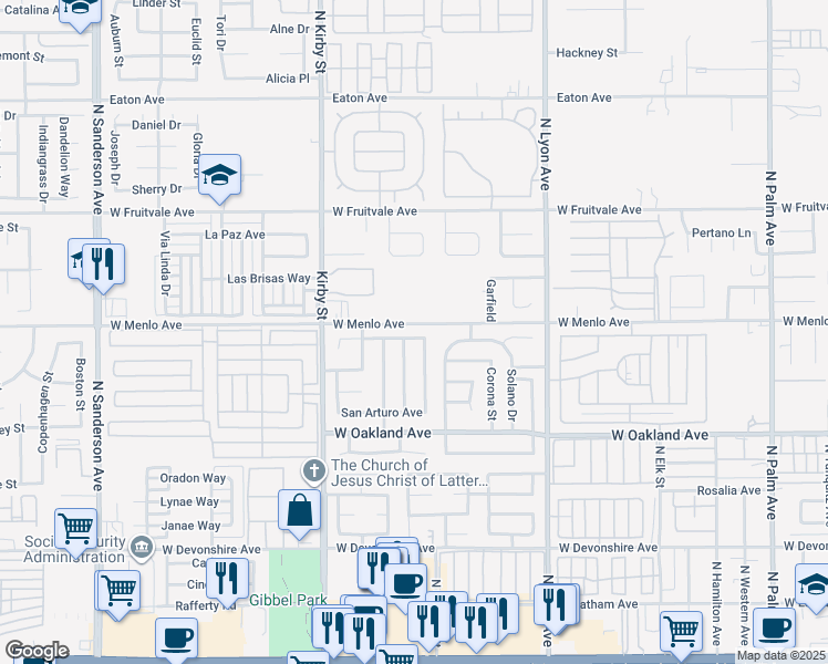map of restaurants, bars, coffee shops, grocery stores, and more near 2160 San Padre Avenue in Hemet