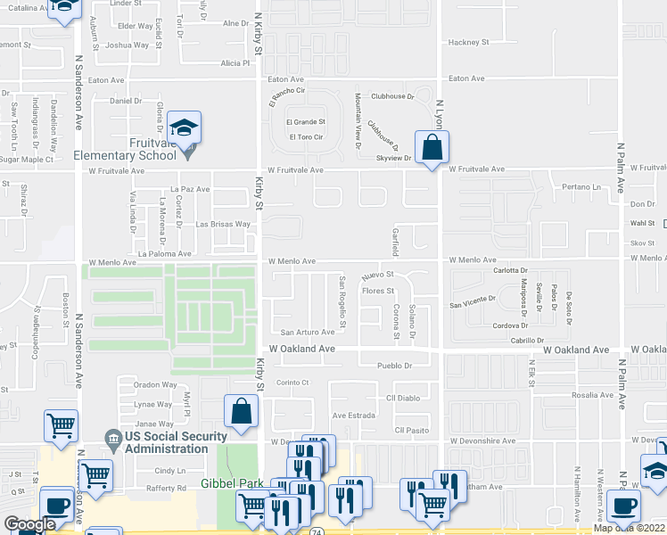map of restaurants, bars, coffee shops, grocery stores, and more near 2160 San Padre Avenue in Hemet