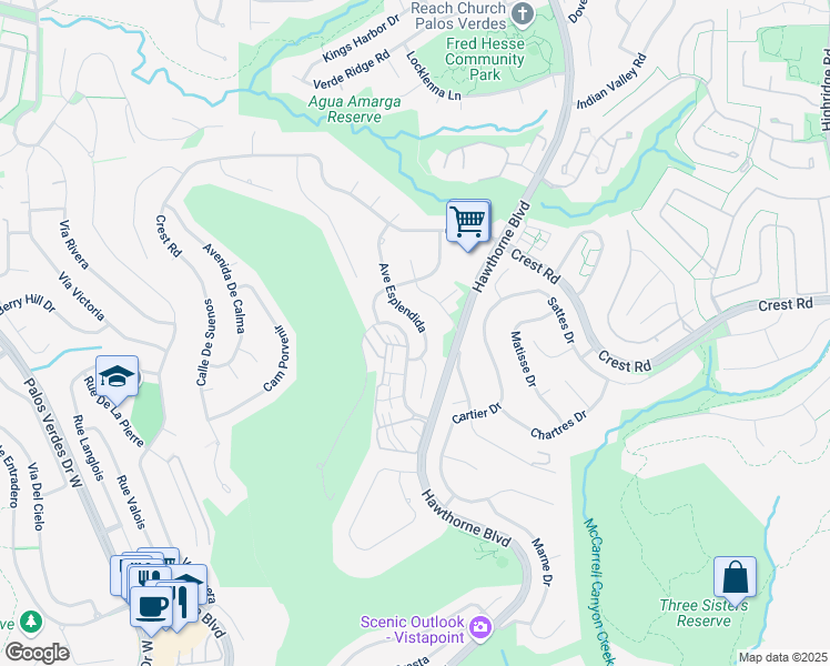 map of restaurants, bars, coffee shops, grocery stores, and more near 30189 Avenue Esplendida in Rancho Palos Verdes