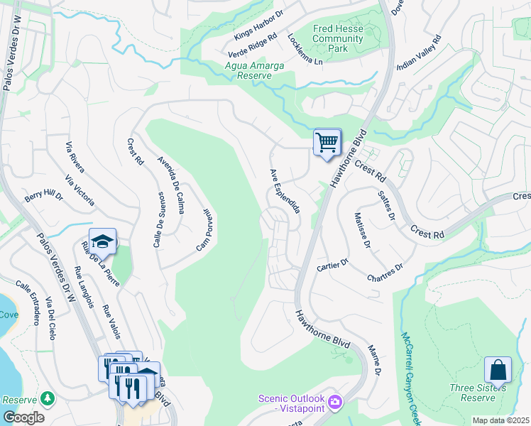 map of restaurants, bars, coffee shops, grocery stores, and more near 6910 Los Verdes Drive in Rancho Palos Verdes