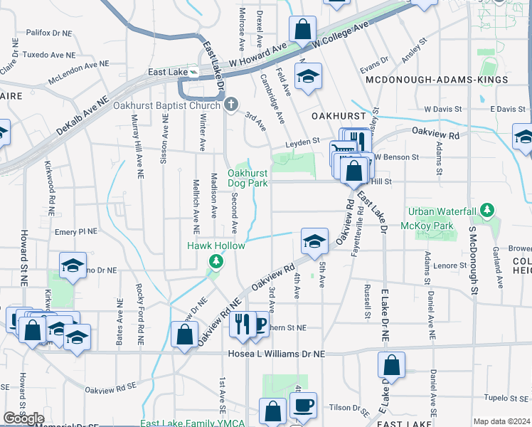 map of restaurants, bars, coffee shops, grocery stores, and more near 519 3rd Avenue in Decatur