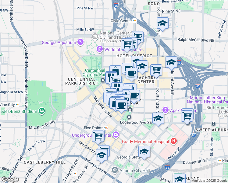 map of restaurants, bars, coffee shops, grocery stores, and more near in Atlanta