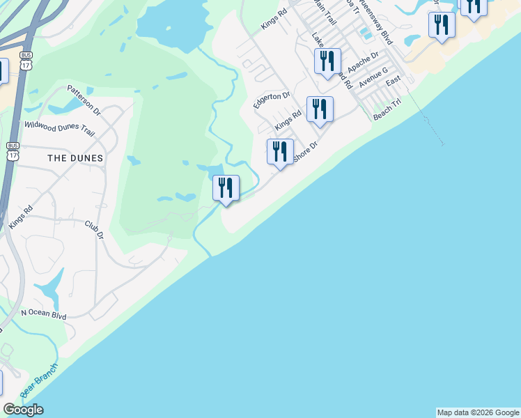 map of restaurants, bars, coffee shops, grocery stores, and more near 9550 Shore Drive in Myrtle Beach