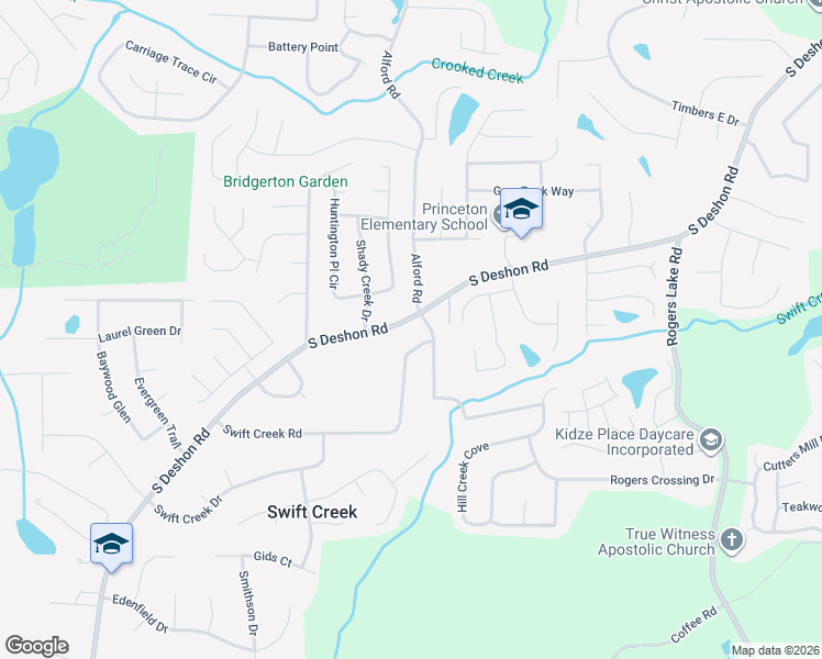 map of restaurants, bars, coffee shops, grocery stores, and more near 6648 Swift Creek Road in Lithonia